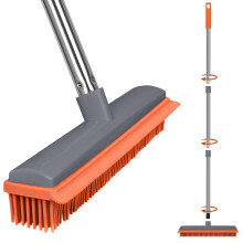 Rubber Broom, 2 in 1 Floor Rubber Brush with Squeegee, Adjustable Long Handle Carpet Sweeping Brush Indoor Soft Silicone Broom for Pet Hair Hardwood