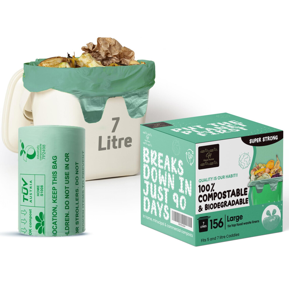 New H Haya Home Haya Home 6L To 7L Eco 156 Compostable Biodegradable Food Waste Bin Bags Extra Thick Strong & Leak Proof Caddy Liners 100% Corn Starch Plastic Green