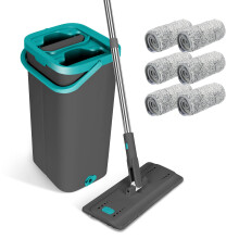Masthome Mop and Bucket, Microfibre Mops and Buckets Sets with 140CM Stainless Steel Handle & 6pcs Washable Pads, Wet & Dry Cleaning Buckets for