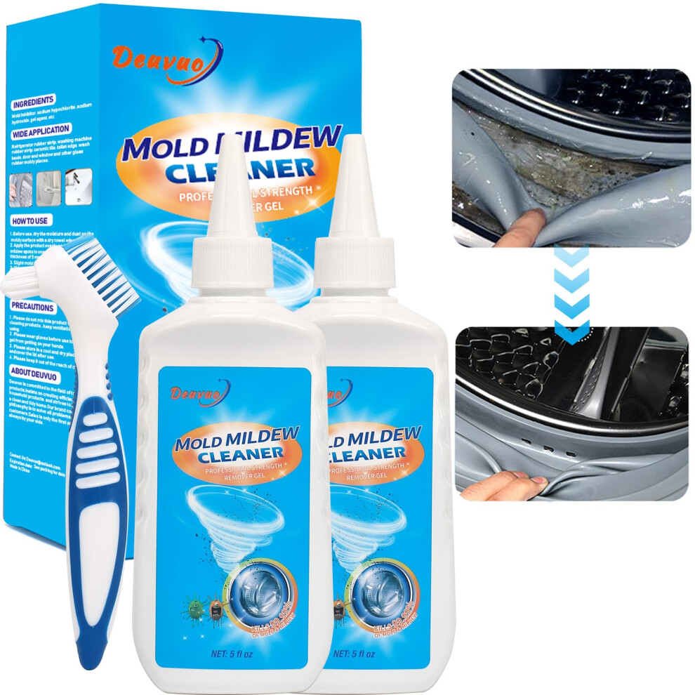 Deuvuo Mould Remover Gel UK 280g, 2 Pack Mold And Mildew Remover Gel With Brush For Washing Machine, Mould Extreme Gel For Bathroom, Painted Walls,