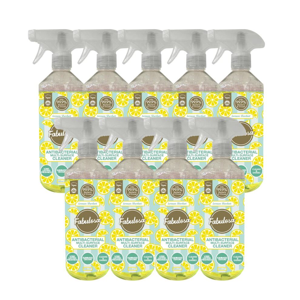 New Fabulosa Antibacterial Disinfectant Spray, All Purpose Multi Surface Cleaner, 500Ml, 9 Pack, Lemon Sherbet