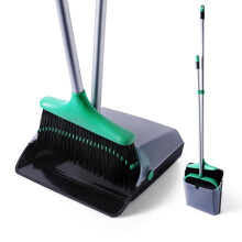Eyliden Long Handled Dustpan and Brush Set, Stand-up 4-Row Dense Sweeping brush indoor and Dust pan with Comb Teeth, Household Broom and Dustpan Set
