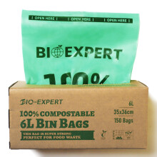 BIO-EXPERT 6L Bin Liner 150Bags 100% Compostable Biodegradable Bin Bag Made from Plants with En13432 & Home Compost Certification Leakproof Super