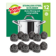 Scotch-Brite Stainless Steel Scourer, 12 Pieces - Rust Resistant Spiral Metal Scourer, Powerful and Effective Clean Scrubbing pad