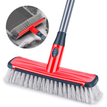 Push Broom Floor Brush Scrubbing Brush Deck Brush Yard Brush Long Handle Adjustable, 2 in 1 Scrape and Brush Stiff Bristle Cleaning Brush for Bathroom