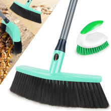 Papclean Sweeping Brush Indoor: Broom Indoor with Scrubbing Hand Brush Long Handle - Soft Bristle Angle Broom for Carpet Pet Hair Home Kitchen Yard
