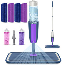 MEXERRIS Spray Mop for Floors - 4 Reusable Microfiber Pads, 2 Bottles, 360-Degree Swivel, One-Hand Use, Code: wet mop for floor cleaning