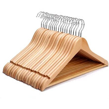BARGAIN FACTORY Hangers - Strong Natural Wooden Coat 360 Degree Rotatory Hook - Round Trouser Bar & Shoulder Notches - Durable ? Cost- effective -