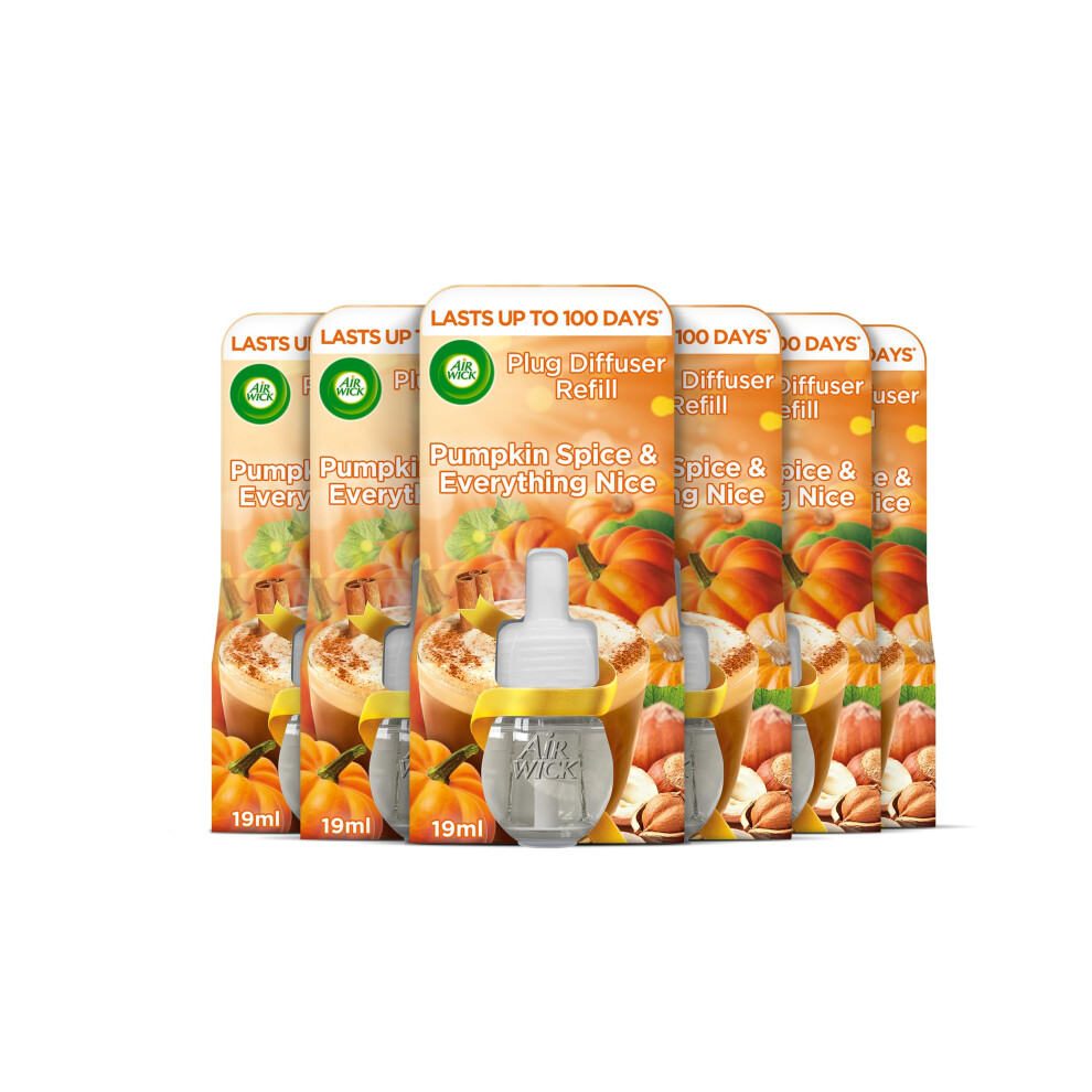 Air Wick Plug in Diffuser Refill, Pumpkin Spice & Everything Nice, Pack 6 x 19ml, Long Lasting Fragrance, Lasts up to 600 days, Plug in Air freshener