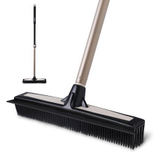 Eyliden Rubber Broom for Pet Hair Removal, 2-in-1 Carpet Rake Brush with Squeegee and 54?? Telescopic Long Handle, Fur Pet Hair Removal Push Broom for