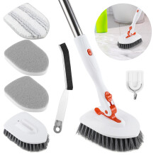 Bathroom Tile Cleaner Shower Scrubber Cleaning Brush, 3 in 1 52 Inch Long Handle Scrubbing Brush with Locked Head, Stiff Bristles Scrub Brush for