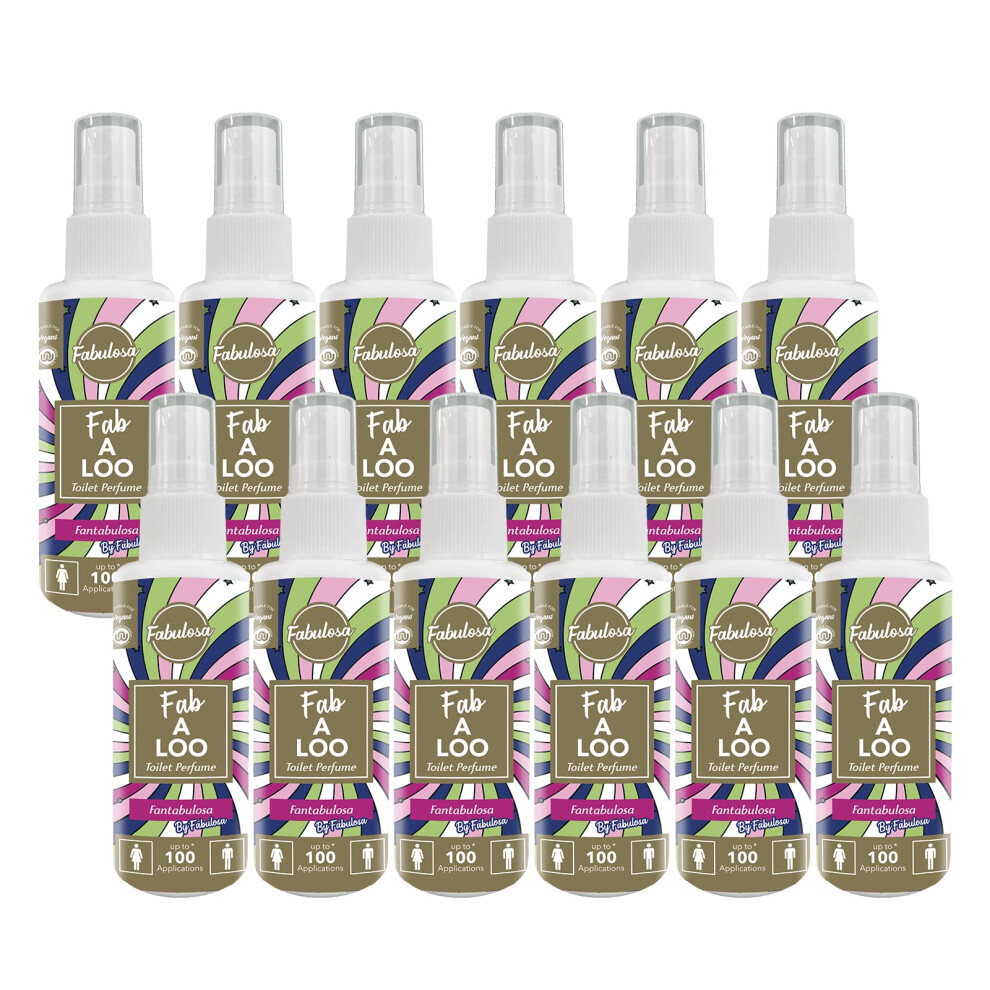 Fabulosa Fab-A-Loo Odour Remover, Compact Toilet Air Freshener Perfume Spray, 60ml, 12 Pack, Fantabulosa