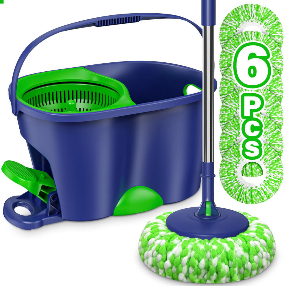 Ehadoo Spin Mop & Bucket Set - 6 Microfiber Heads, Hands-Free Wringing, 50In Adjustable Handle, Wet/Dry, Safe For Hardwood/Laminate Floors Cxsllvtbttz