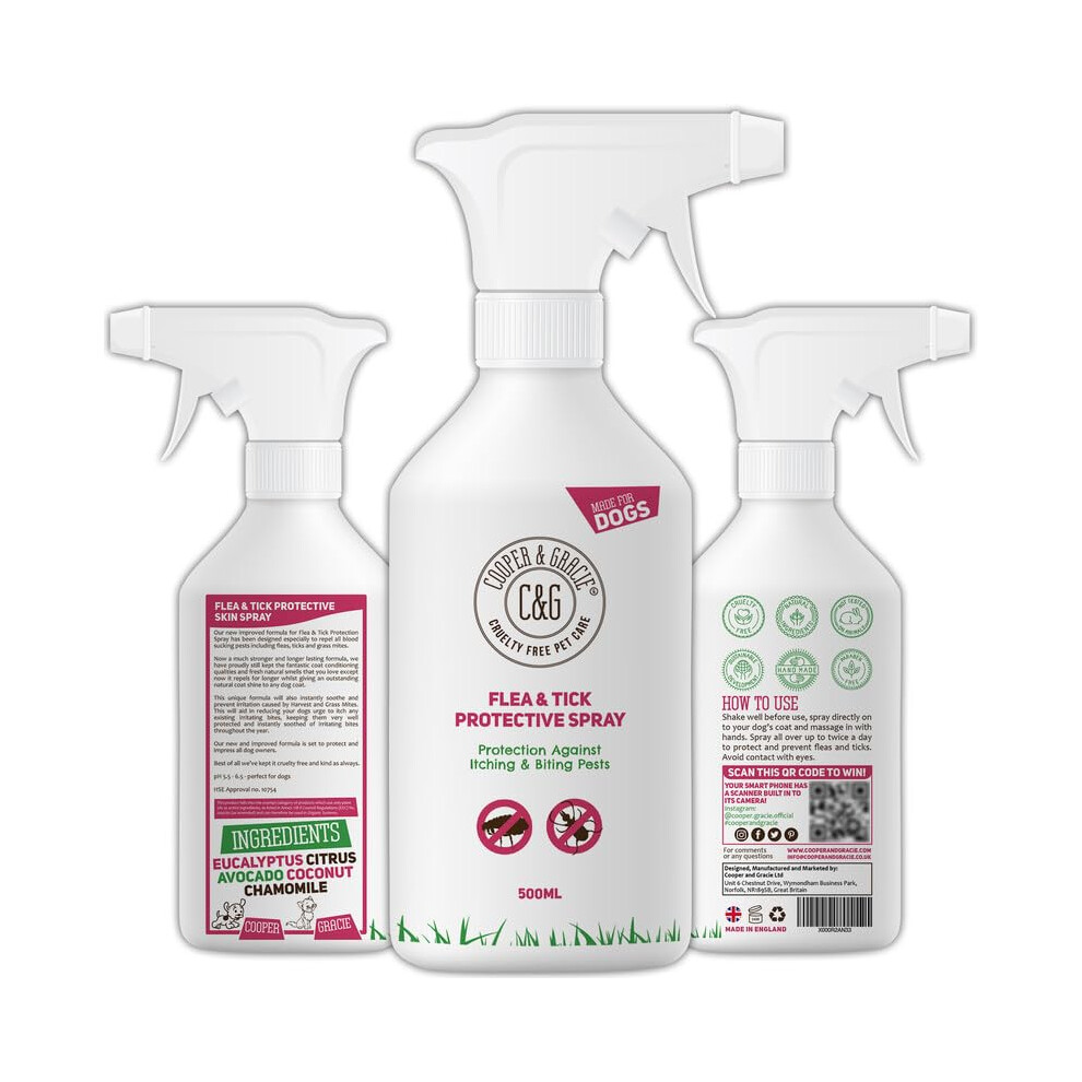 Cooper And Gracie Dog Fleas Protection Spray 500Ml - Natural Tick And Flea Prevention With Avocado Coat Conditioner | Safe, Cruelty-Free Flea Spray For Dogs By Cooper