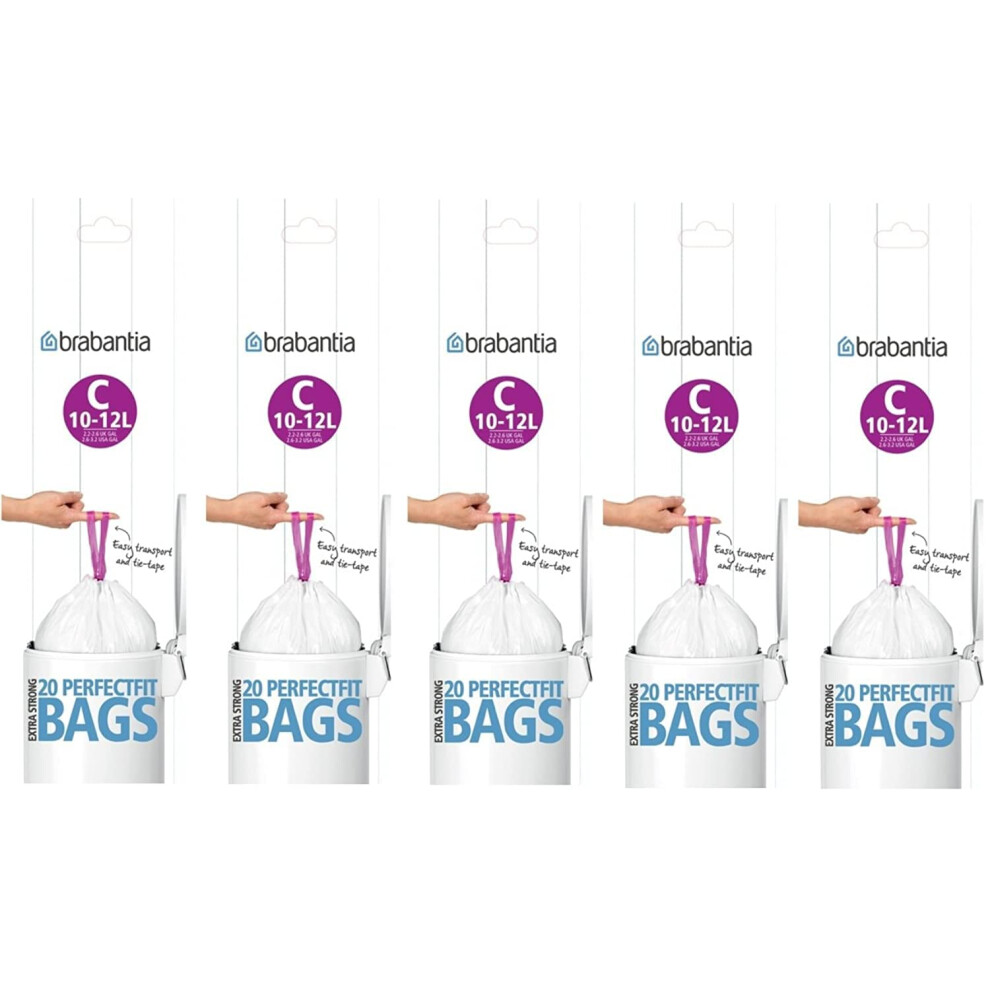Brabantia Heavy Duty Perfect Fit Bin Liners (5 Packs of 20) 10-12 Litre