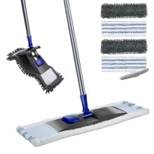 MASTERTOP Microfibre Mop, Flat Mop with 4 Reusable Pads, Long Handled Floor Mops for Home Office Wall, Wet Dry Mops for Hardwood Laminate Vinyl Tile