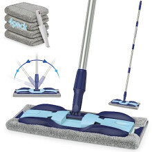 Microfibre Mops for Floor Cleaning - MEXERRIS Hardwood Floor Mop Dust Mop with 4 Mop Pads, Wet Mop Wood Floor Mop with Adjustable Handle Flat Mops