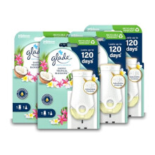 Glade Plug in Air Freshener Holder and Refill, Electric Scented Oil Room Air Freshener, Tropical Blossoms, Pack of 4 Starter Kits, (4 x Holder and 4 x