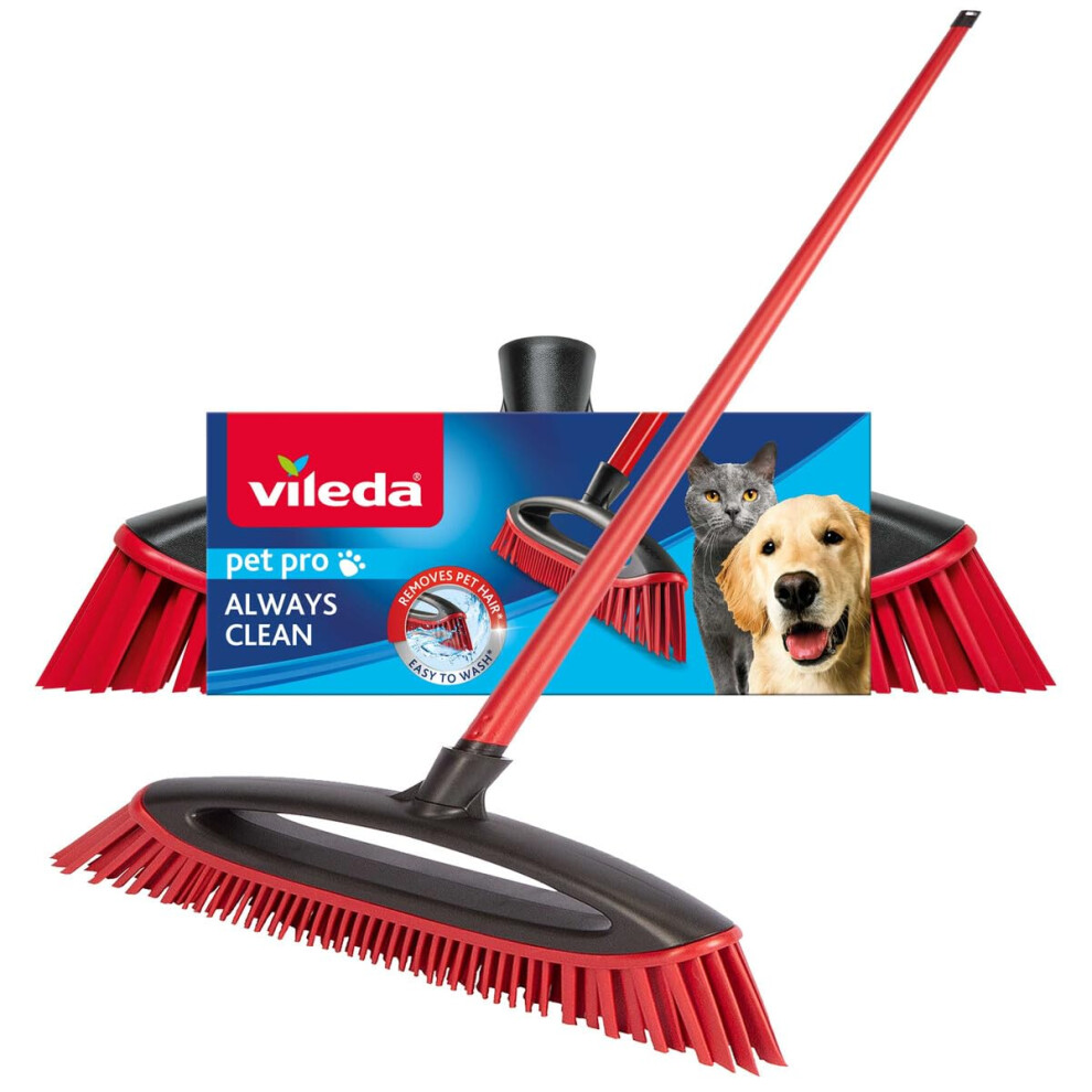 Vileda Pet Pro Always Clean Broom - Rubber broom perfect for removing pet hair, Attracts and collects dirt and pet hair, Safe and effective for all