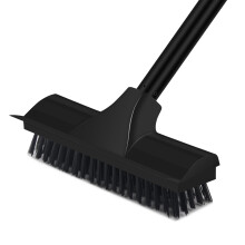 Newthinking Floor Scrubbing Brush with Long Handle, Heavy Duty Stiff Bristle Floor Brush with Squeegee for Cleaning Bathroom Deck Tile Patio (BLACK)