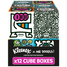 Kleenex x Mr Doodle Limited Edition Design Multipack Facial Tissues - 12 Cube Tissue Boxes, Designed in Collaboration with Mr Doodle, Made to Look