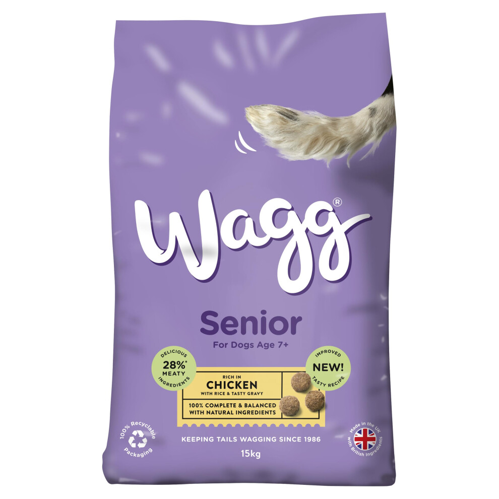 Wagg Senior Complete Dry Dog Food Chicken & Rice 15Kg - 28% Meaty Ingredients