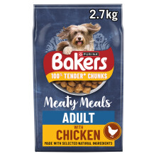 Bakers Meaty Meals Adult Dry Dog Food Chicken 2.7kg, Pack of 4