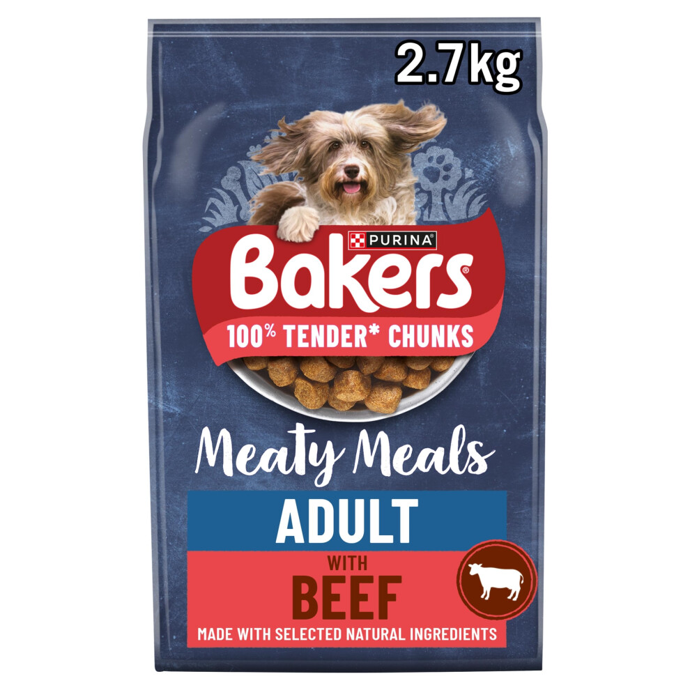 Bakers Meaty Meals Adult Dry Dog Food Beef 2.7Kg, Pack Of 4