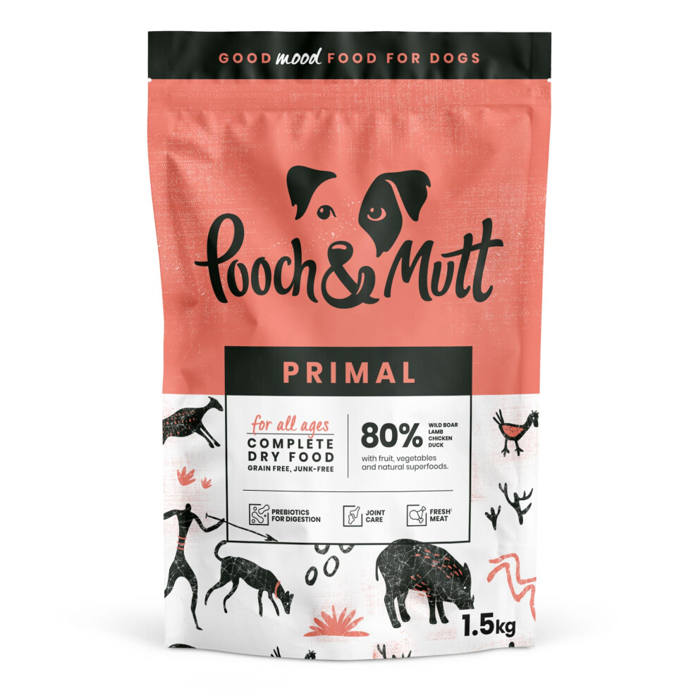 Pooch & Mutt - Primal High Protein Free Dry Dog Food, Wild Boar Flavour, 1.5Kg Grain