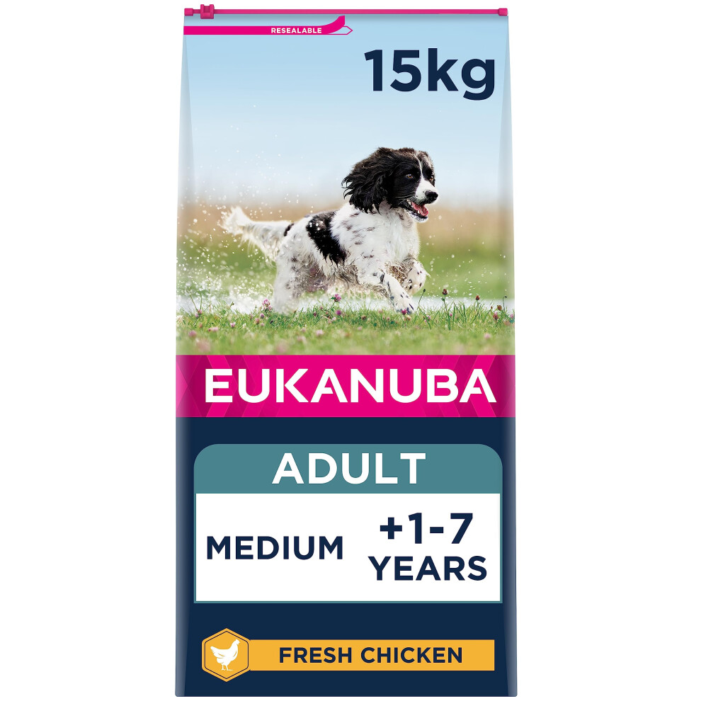 Eukanuba Complete Dry Dog Food For Adult Medium Breeds With Fresh Chicken 15 Kg