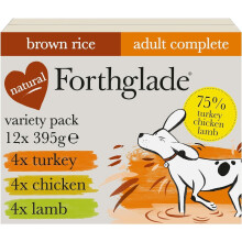 Forthglade Wet Dog Food Variety Pack (12 x 395g Trays) - Adult, Wholegrain Turkey, Lamb & Chicken with Brown Rice, Stomach Sensitive with Natural