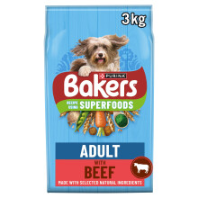 Bakers Adult Dry Dog Food Beef and Veg 3kg, Pack of 4