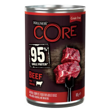 Wellness CORE 95 Percent Beef & Broccoli, 6 x 400g, Dog Food Wet for All Dog Breeds, Chunky Pat?, Grain-Free, High Meat Content, Protein-Rich, Limited