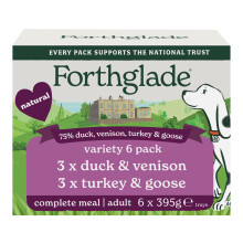 Forthglade Wet Dog Food, National Trust Variety Pack (6 x 395g Trays) - Adult 1 year +, Grain Free Dog Food with Turkey & Goose and Duck & Venison,