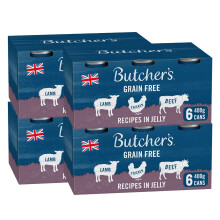 BUTCHER'S Wet Dog Food Tin Cans Grain Free Recipes in Jelly 9.6kg (24 x 400g)