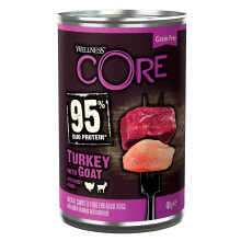 Wellness CORE 95 Percent Turkey & Goat, 6 x 400g, Dog Food Wet for All Dog Breeds, Chunky Pat?, Grain-Free, High Meat Content, Protein-Rich, Limited
