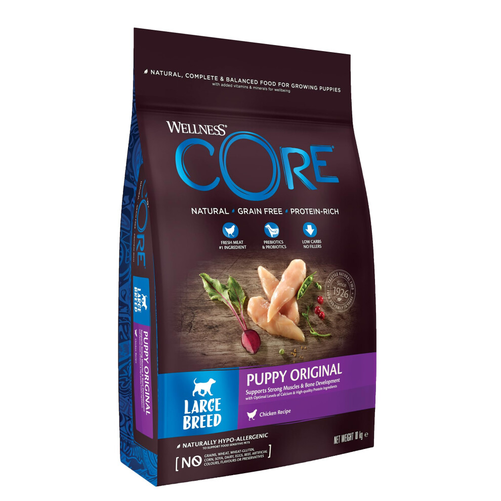 Wellness Core Large Breed Puppy Original, 10Kg, Chicken, Puppy Food Dry For Small & Medium Breed Puppies, All-Natural, -Free, High Meat Content, Grain