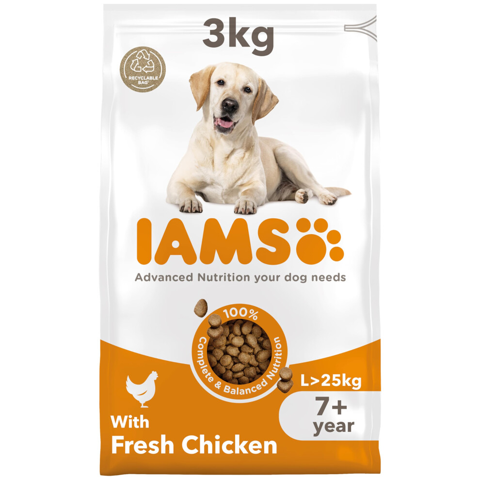 New Iams Complete Dry Dog Food For Senior 7+ Large Breeds With Chicken 3 Kg T81601990