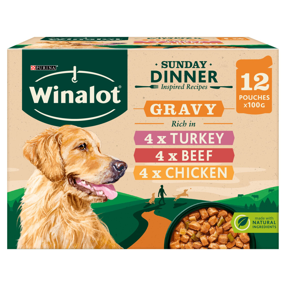 Winalot Sunday Dinner Wet Dog Food Pouches in Gravy 12x100g, Pack of 4