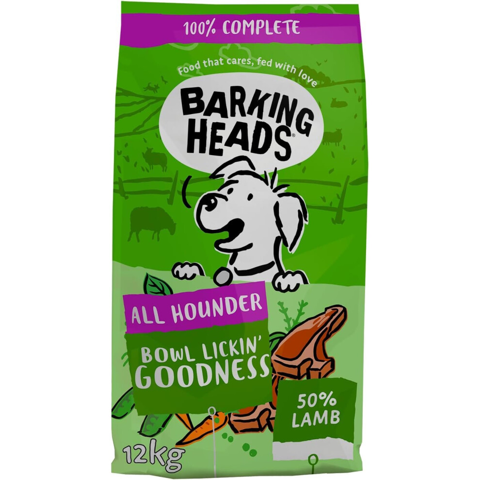 Barking Heads Complete Dry Dog Food 12Kg - Adult All Hounder Bowl Lickin' Goodness Lamb - Natural Everyday Immunity & Vitality - Vet Approved