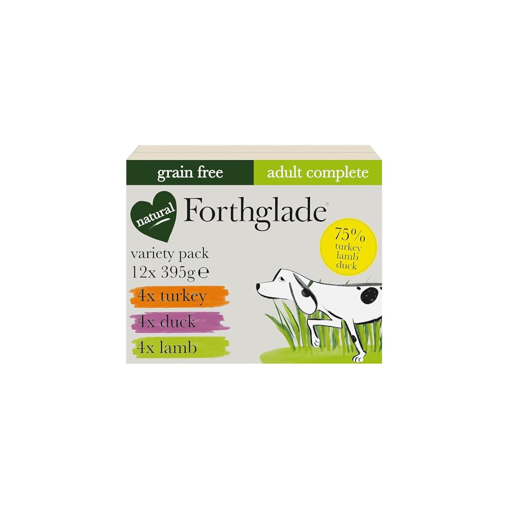 Forthglade Wet Dog Food Variety Pack (12 X 395G Trays) - Adult, Free Turkey, Lamb & Duck With Vegetables, Stomach Sensitive With Natural Grain