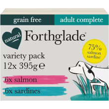 Forthglade Wet Dog Food Variety Pack (12 x 395g Trays) - Adult, Grain Free Salmon & Sardines With Vegetables, Stomach Sensitive with Natural