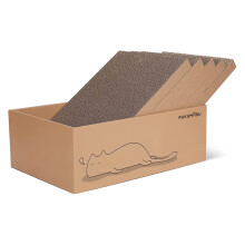 FUKUMARU Cat Scratching Board with Box, 40 x 28 cm 5 PCS Reversible Cat Scratch Pad, Corrugated Scratch Bed for Indoor Kitty, 5 in 1 Replacement