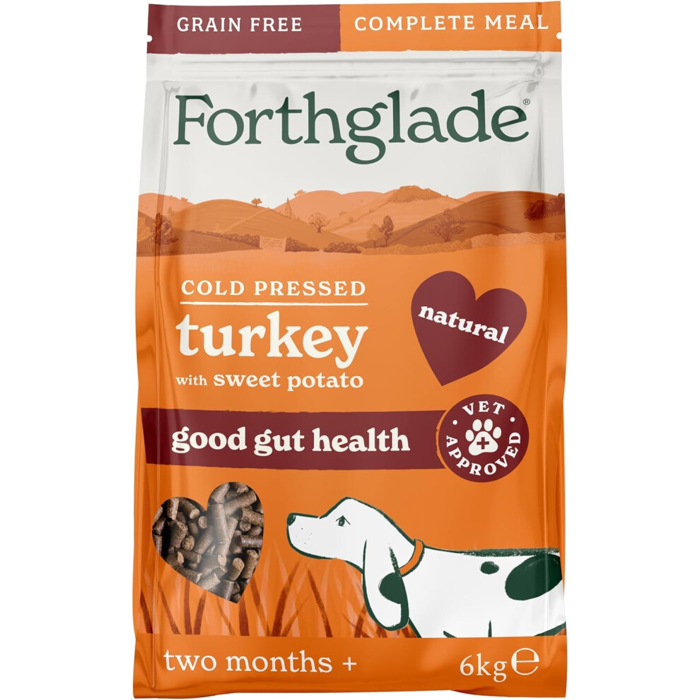 Forthglade Dry Dog Food, Cold Pressed, (6Kg Resealable Bag), Turkey With Vegetables, Hypoallergenic Dog Food, Free Complete Meal, Natural Puppy, Grain