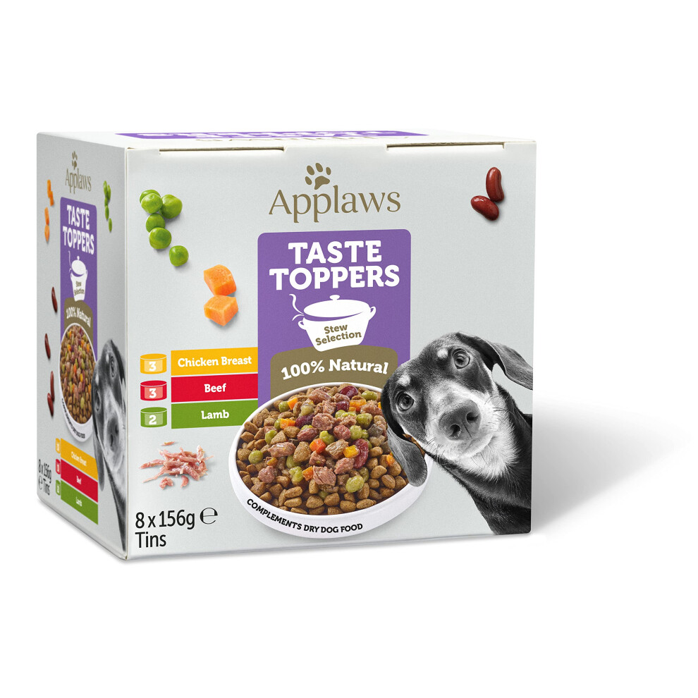 Applaws 100% Natural Wet Dog Food Tin, Free Meat Selection With Vegetables In Stew Tin 8 X 156G Tins Grain