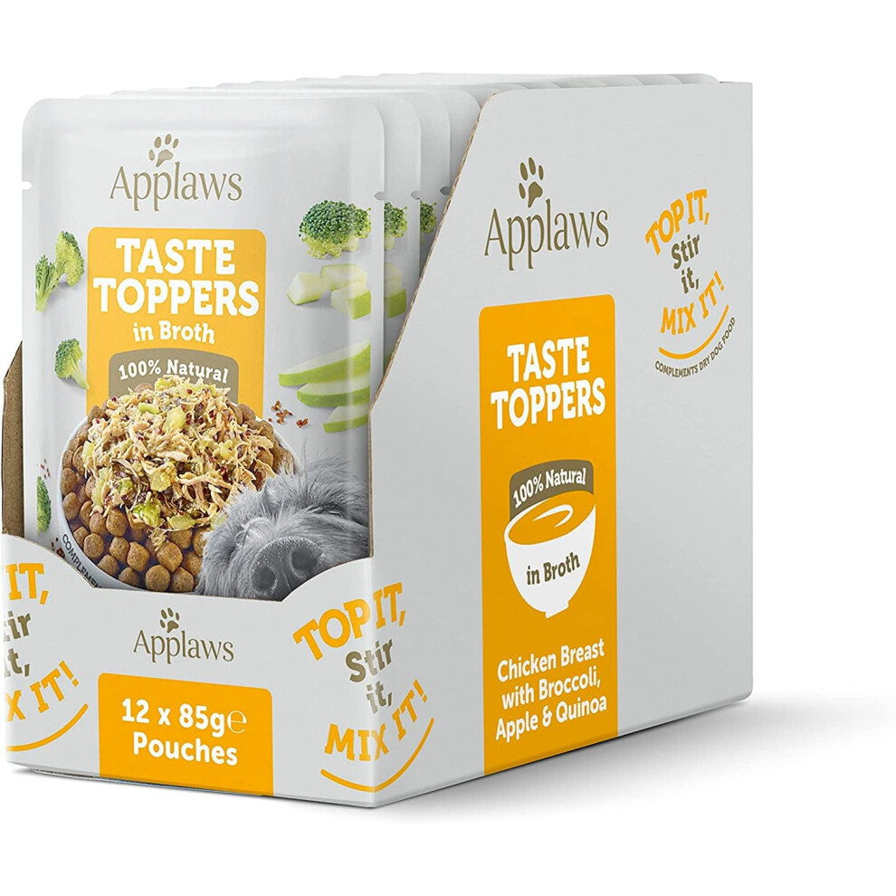 Applaws Taste Toppers 100% Natural Wet Dog Food Topper, Chicken And Vegetables In Broth Pouch (12 X 85G Pouches)
