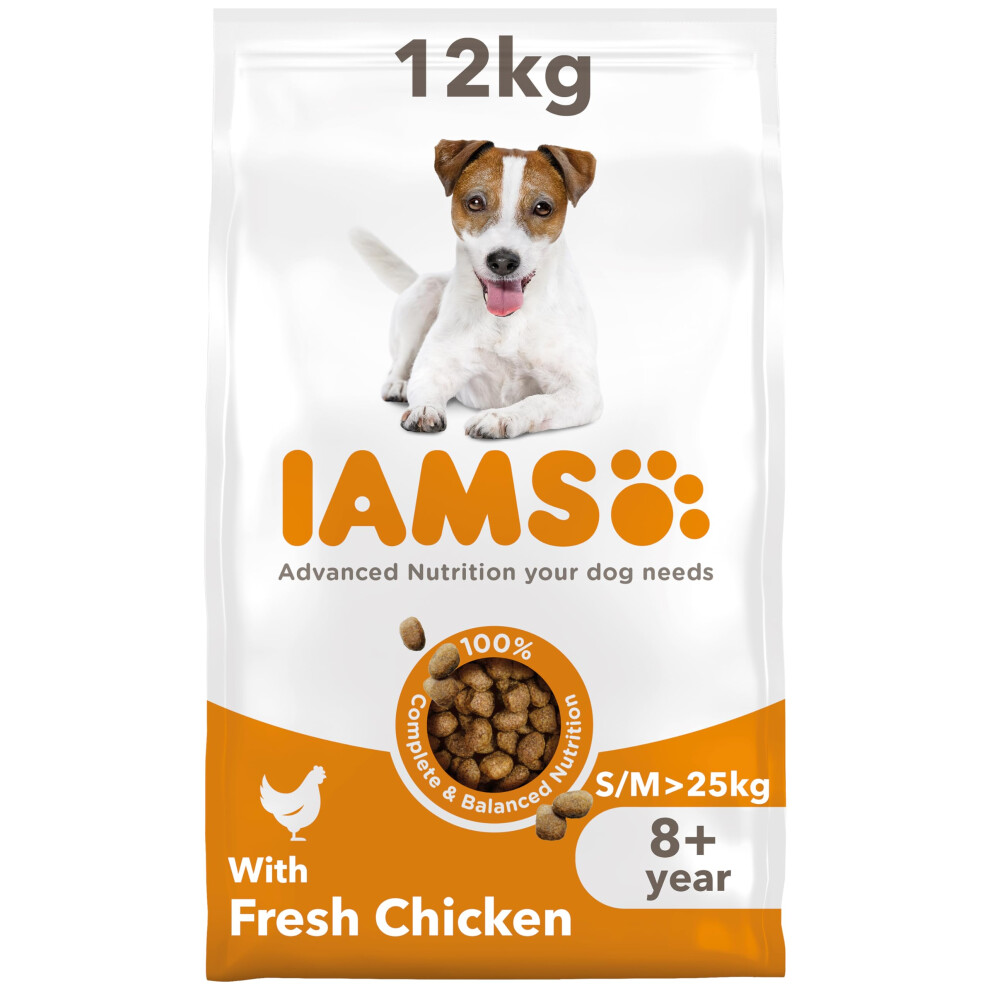 Iams Complete Dry Dog Food For Senior 8+ And Breeds With Chicken 12 Kg Small