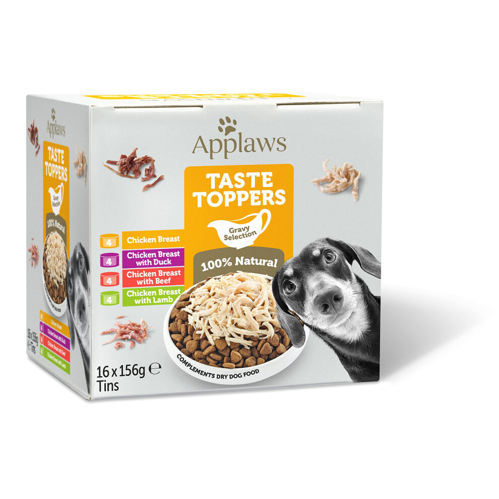 Applaws 100% Natural Wet Dog Food, Chicken With Beef, Lamb And Duck Selection In Gravy 156G Tin (16 X 156G Tins)
