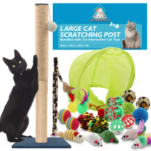 SOL 60cm Tall Large Cat Scratching Post with 21x Interactive Cat Toys, Durable Scratch Post for Cats & Kittens, Assorted Cat Toys for Endless