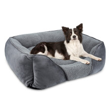 MIXJOY Large Dog Bed Washable, Grey Dog Bed Puppy Beds Orthopedic Pet Bed with Anti-Slip Bottom, Low Front Edge Dog Bed for Border Collie, Golden
